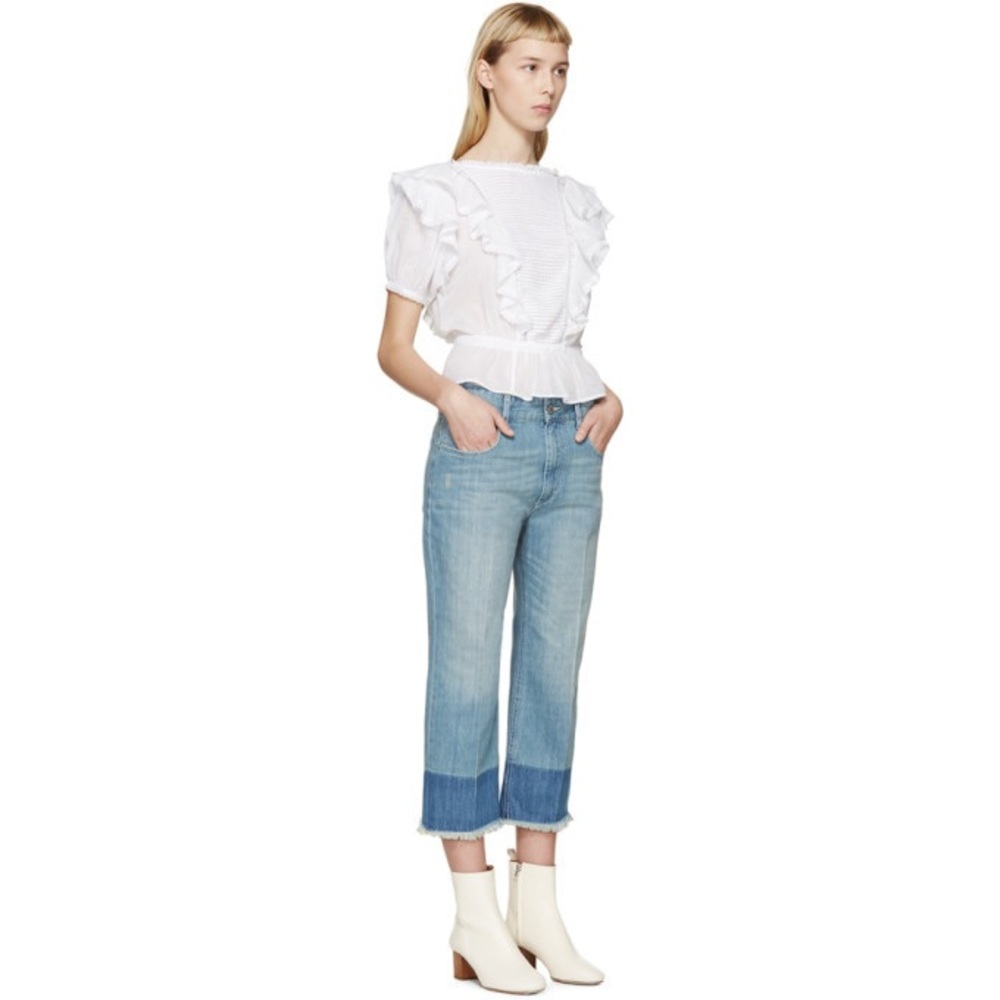 Isabel Marant Etoile Blue Cropped Pryam Jeans Relaxed Fit Two Tone Dip Dye US 2